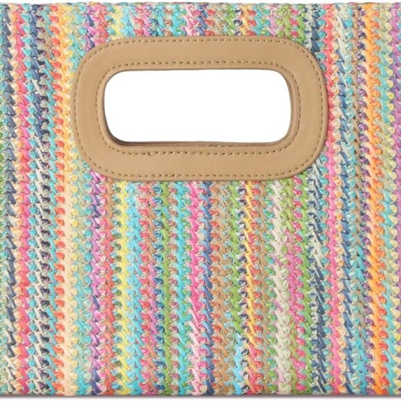 Elegant Multicolored Straw Handbag with Adjustable Chain - Perfect for Vacations - Picture 1 of 6